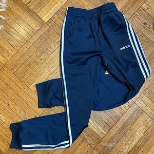 Adidas Boys Navy Joggers with White Stripes